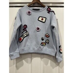 Michaela Buerger Paris Womens S Blue Fleece Sweatshirt Patches Tokyo Japan